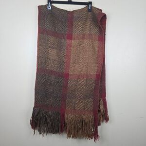 Kennebunk Weavers Throw Blanket Hand Woven USA Fringe Plaid Earth Tones 40 X 70"
